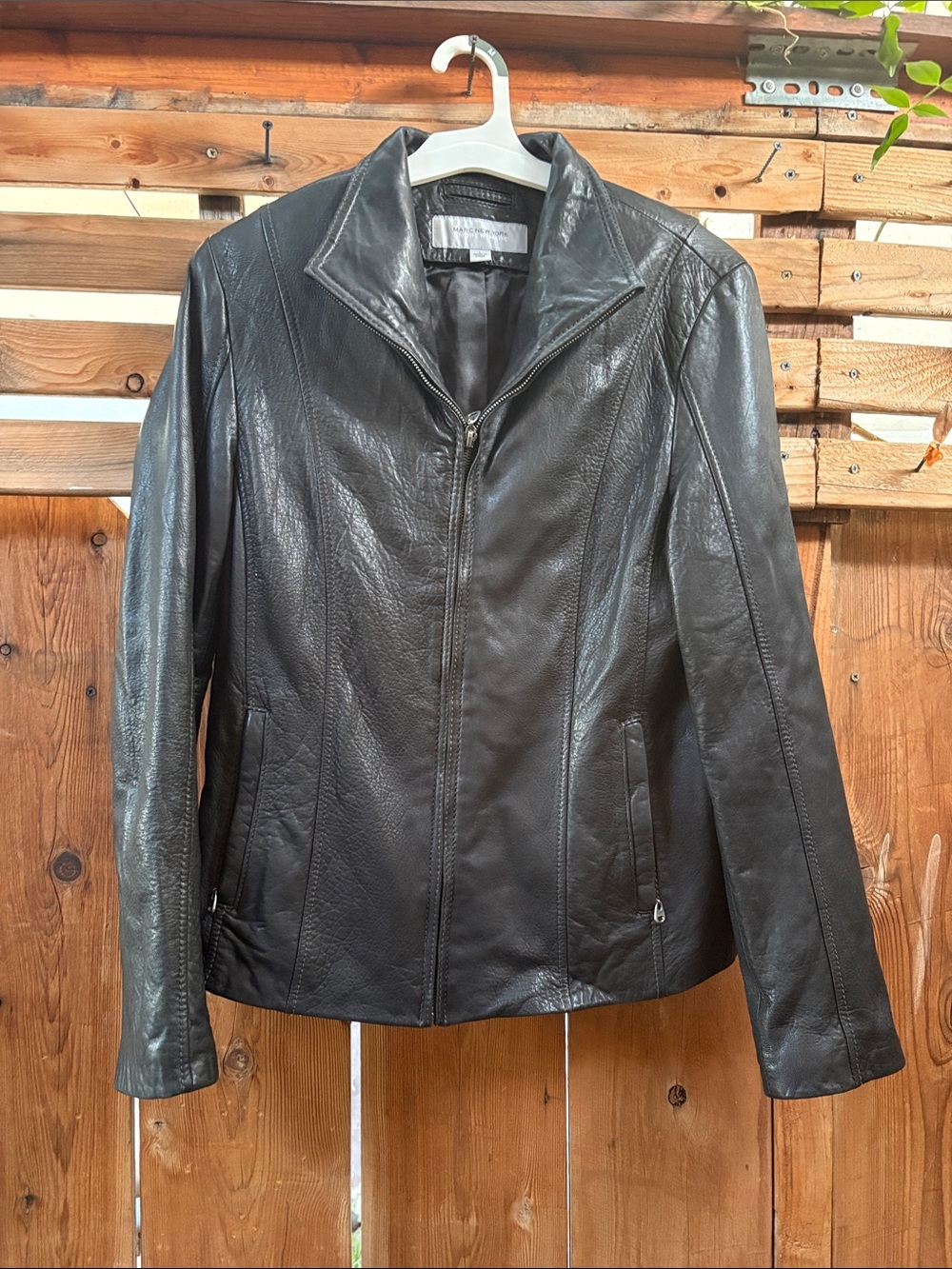 Women's Black Leather Zip-Front Jacket